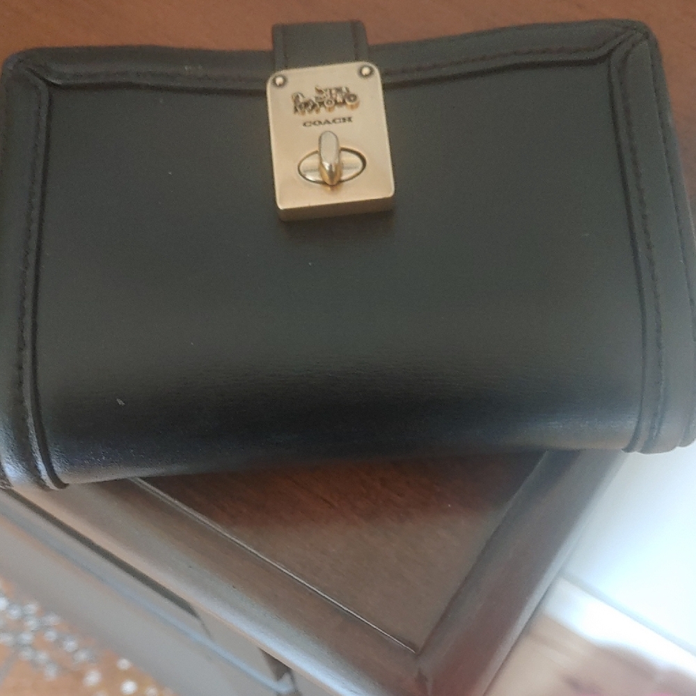 Coach Black Leather Wallet with Gold Accent